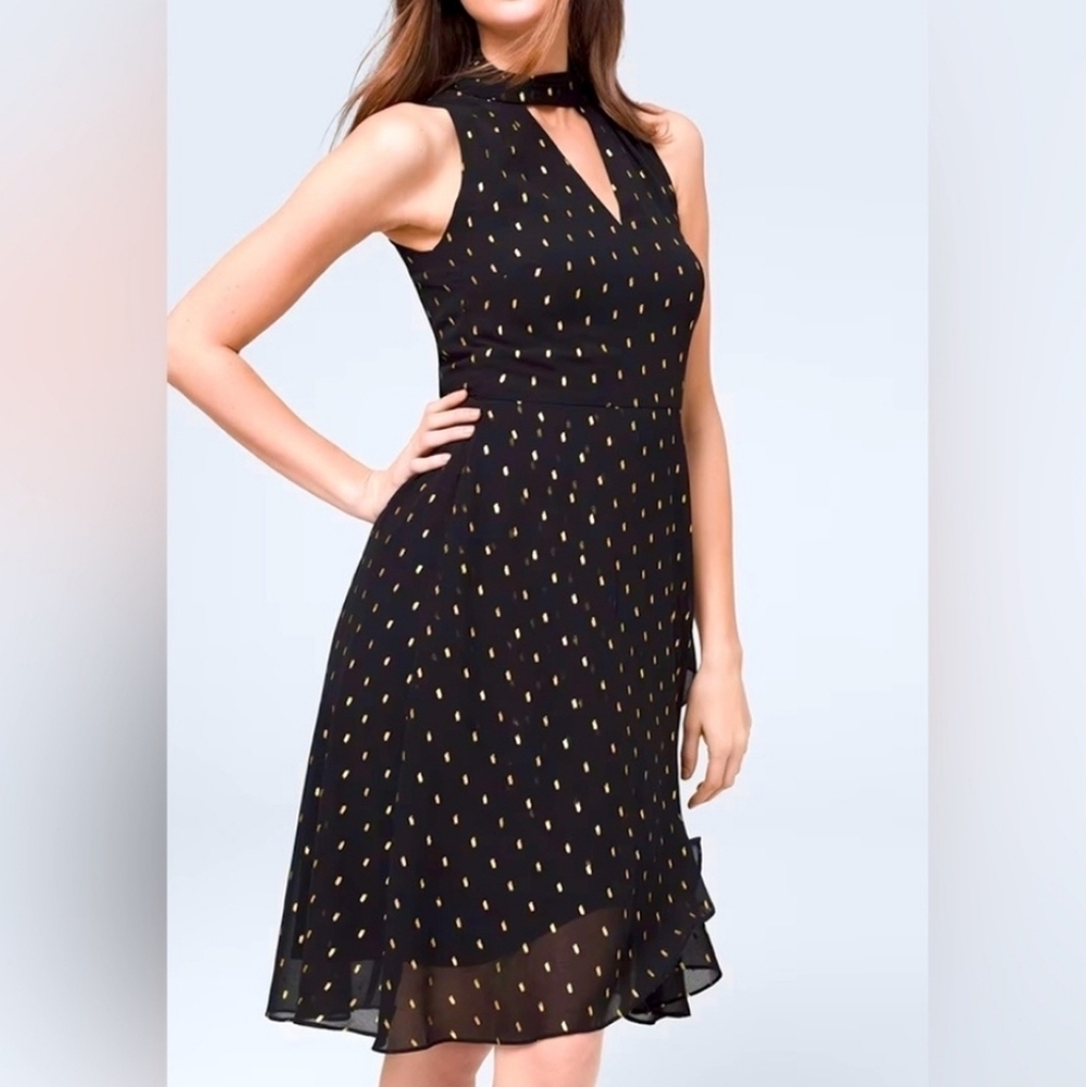 White House Black Market Black Dress with Gold Accents